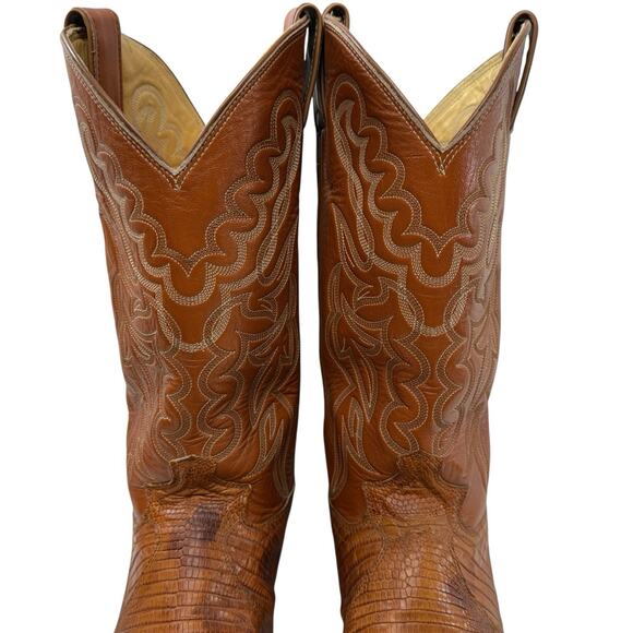 Justin Cowboy Western Boots Vintage Lizard Men’s 10.5 D Orange Camel Tan Leather - Picture 4 of 12